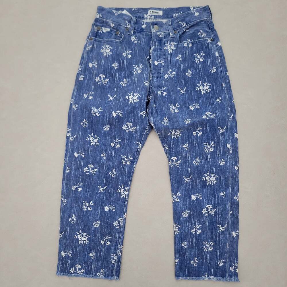 Polo Ralph Lauren Women 27 The Callen High Rise Slim Cropped Blue Floral Print